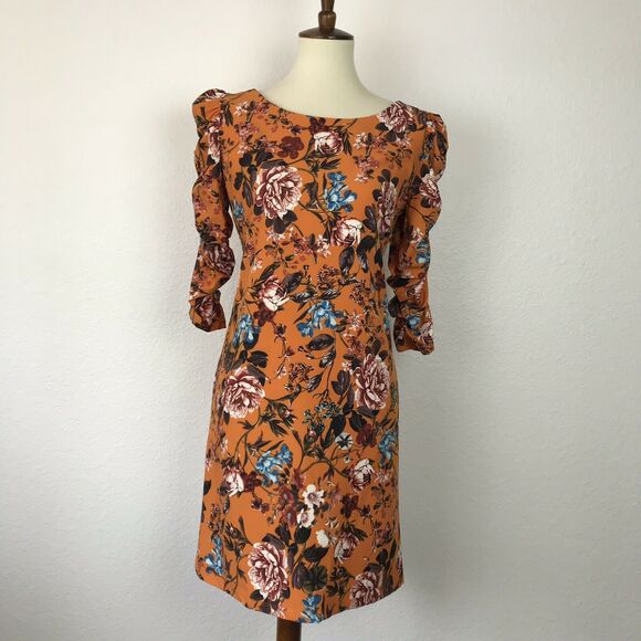 Laundry Shelli Segal Floral Ruched Sleeve Shift Dress - Picture 1 of 11